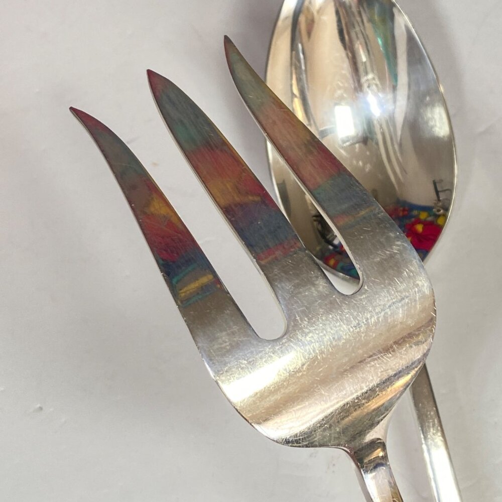 Reed and Barton Silver Plate Heart Handle Large Serving Fork and Spoon Set - Picture 11 of 15
